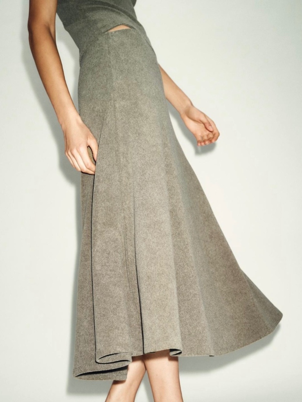 Zara Olive Green Soft Cape Skirt